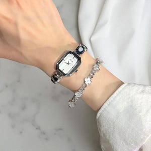 Elegant Women’s Bracelet Watch with White Rectangular Dial – Vintage-Inspired Gold & Silver Two-Tone Wristwatch, Classic Jewelry Timepiece