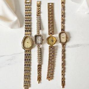 Vintage Gold Women’s Bracelet Watches Set – Elegant Retro Timepieces with Unique Dials & Classic Chains, Collectible Gift