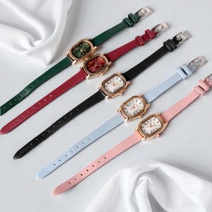 Retro Square Roman Numeral Watch for Women – Colorful Leather Strap Quartz Wristwatch, Vintage Gift for Her, Elegant Everyday Style