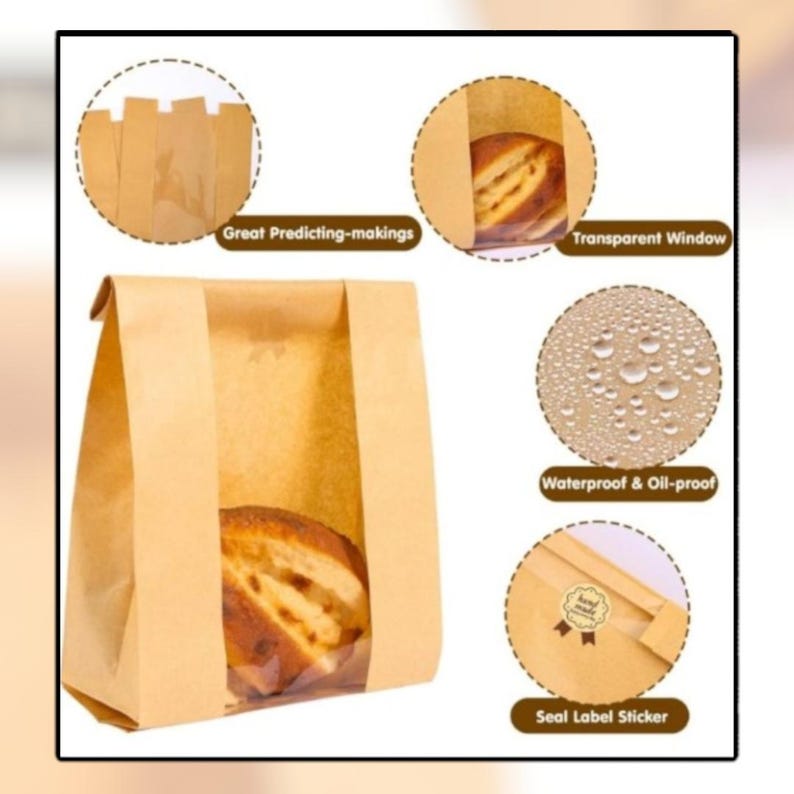 Large Kraft Paper Bread Bags With Clear Window | Sourdough Loaf Bags ...