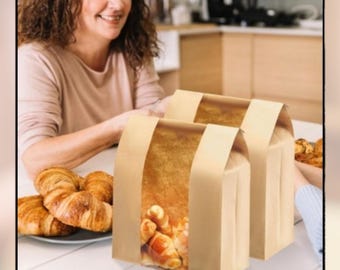 60 Kraft Paper Bread Bags with Window & Tin Tie – 14" Sourdough Loaf Packaging with Stickers – Reusable Bakery Gift Bags  (60 Pack)