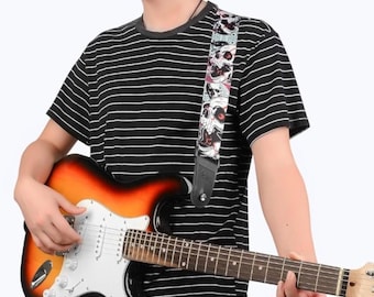 Skull Guitar Strap for Electric, Acoustic & Bass – Adjustable Nylon Strap with Leather Ends, Comfortable Guitar Shoulder Strap
