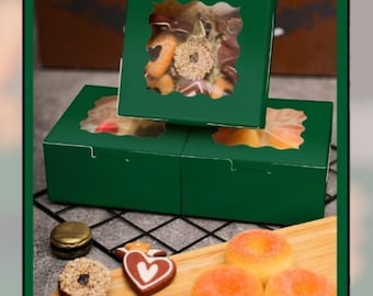 60 cajas de regalo verdes para panadería con ventana transparente (15 x 15 x 7,6 cm). Envases para postres, galletas, donas, pasteles y bollería. Cajas resistentes para dulces.