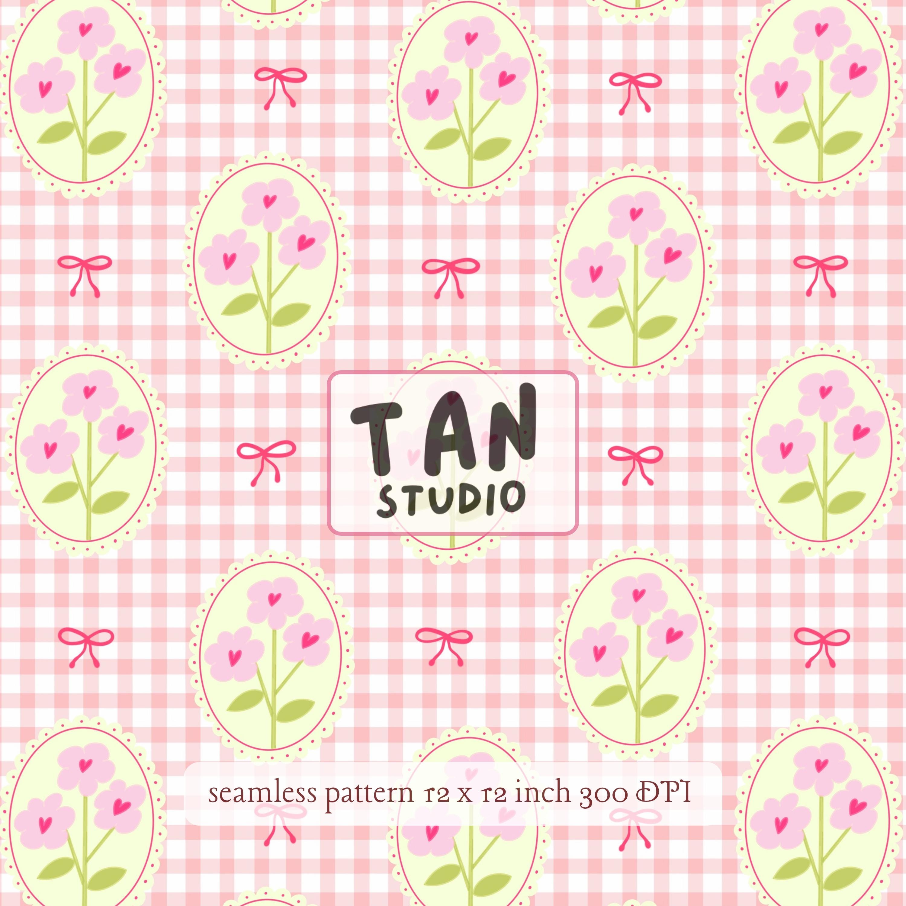 Coquette Floral Seamless Pattern PNG, Pink Gingham Digital Paper, Cute ...