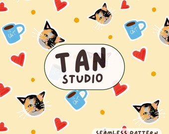 Estampa sem costura de gato tricolor – Ideal para canecas e almofadas (Download digital)