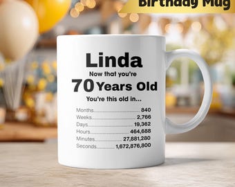 Personalised 70th Birthday Mug – Custom Age Facts Ceramic Mug with Name