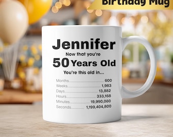 Personalised 50th Birthday Mug – Custom Age Facts Ceramic Mug with Name