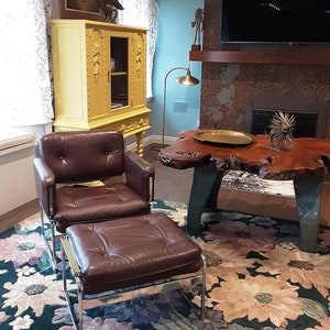 Mid Century Leather and Chrome lounge Chair & Ottoman