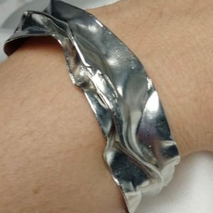 Silver Plated Sculptural Cuff Bracelet – Handmade Textured Statement Jewelry