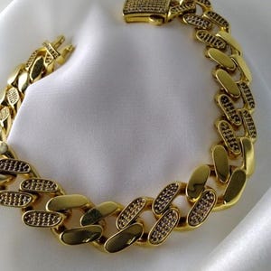 Gold Plated Link Bracelet: Crystal Accents, Statement Jewelry
