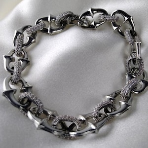 Silver Plated Link Bracelet: Sparkling Pave Chain, Elegant Statement Jewelry