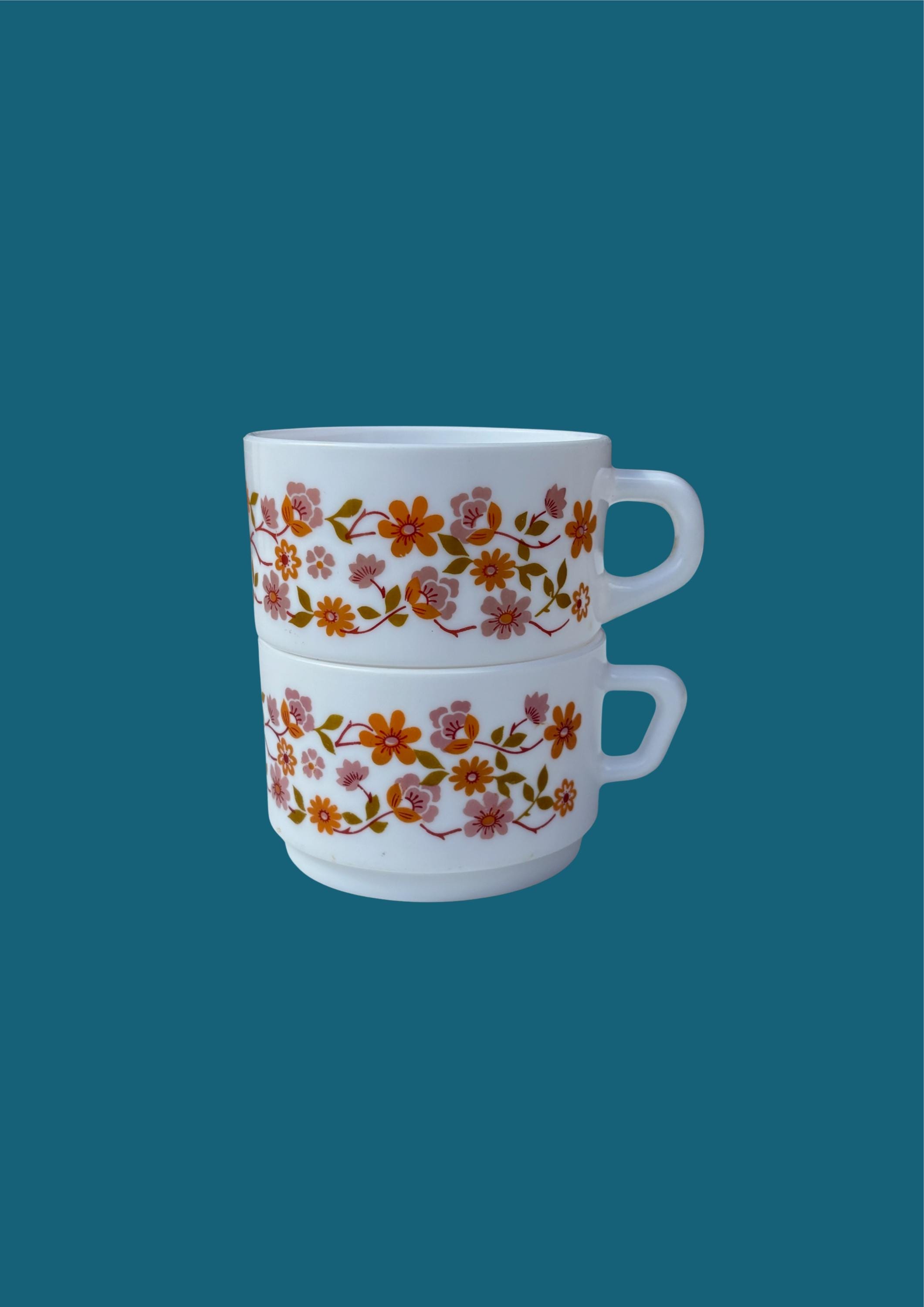 Lot De 4 Tasses à Café En Opaline - Style Vintage/rétro, Couleur Blanche