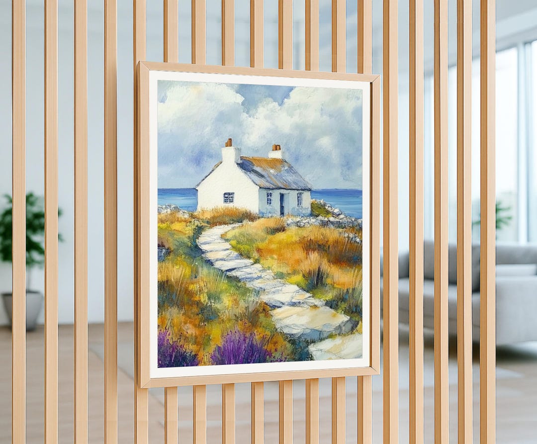 Rustic Ocean Coastal Cottage Art Print: Seaside Landscape, Rustic Ocean View ...