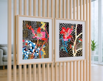Floral Polka Dot Abstract Prints, Modern Wall Art (Digital Download)