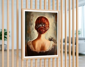Elegant Red Haired Woman Art Print, Digital Vertical Poster, Vintage Portrait Wall Art, Instant Download