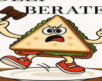 DELI_BERATE Funny pun T Shirt- Sandwich + Gavel Lawyer Humour, Wordplay- FREE UK DELIVERY