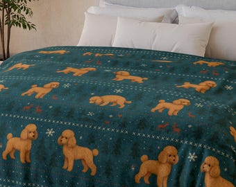 Manta de invierno escandinava para caniche toy. Manta nórdica de forro polar para perros. Regalo para amantes de los caniches.