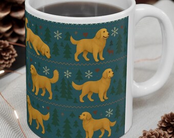 Taza de invierno con diseño de Golden Retriever, regalo para amantes de los perros nórdicos (325 ml)