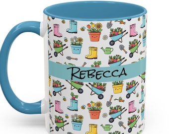 Taza de jardinería personalizada, taza bicolor, regalo para amantes de la jardinería
