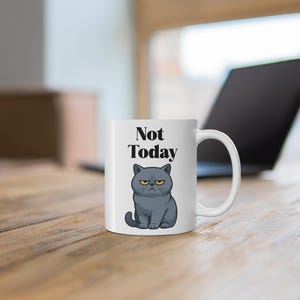 Taza divertida de gato gruñón con el lema "Hoy no", regalo para amantes de los gatos imagen 7