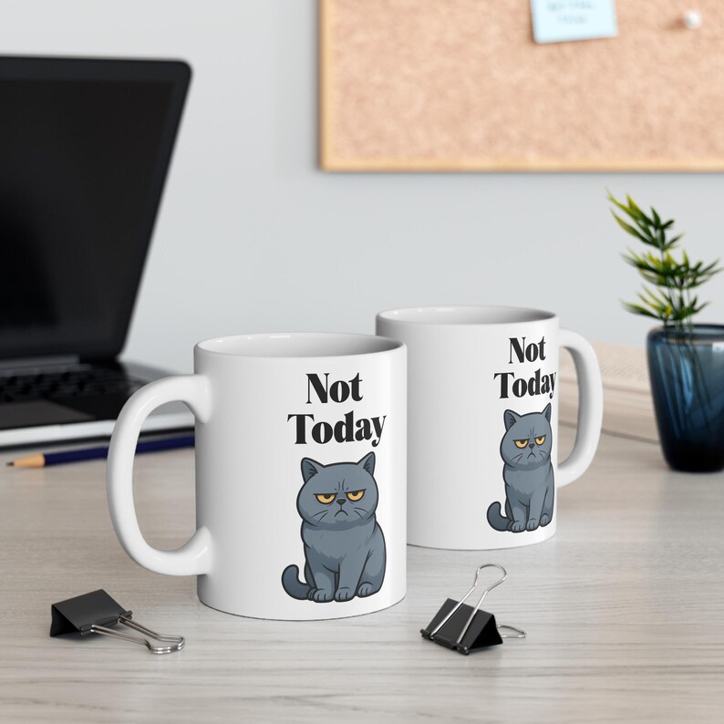 Taza divertida de gato gruñón con el lema "Hoy no", regalo para amantes de los gatos imagen 6