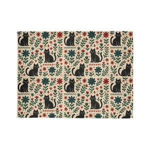 Scandi Black Cat Fleece Blanket, Nordic Minimalist Throw image 14