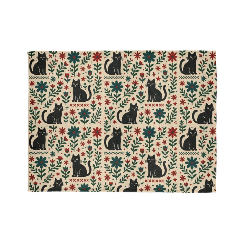 Scandi Black Cat Fleece Blanket, Nordic Minimalist Throw image 14