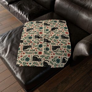 Scandi Black Cat Fleece Blanket, Nordic Minimalist Throw image 5