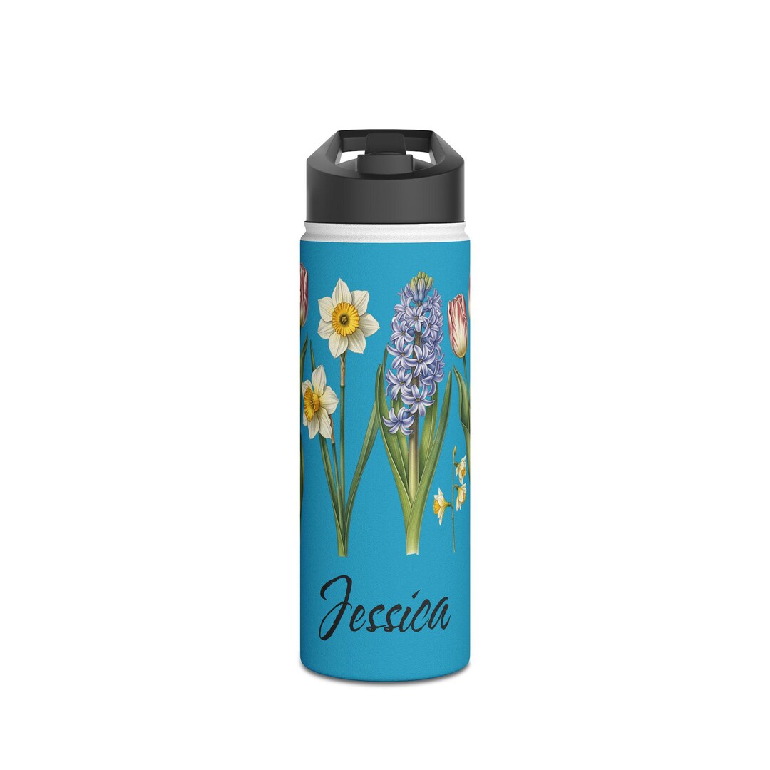Custom Botanical Floral Water Bottle, Spring Flowers Stainless Steel ...