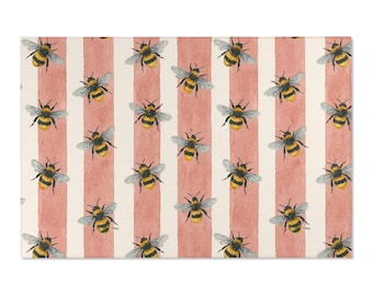 Pink Stripe Bee Rug. Cottagecore Floor Mat, Cute Bee Home Decor