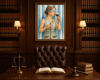 Lady Justice Espresso Martini Art Poster. Fun Modern Legal Wall Decor.