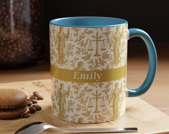 Lady Justice Mug | Gold Toile Scales, Lawyer Gift