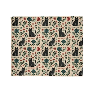 Scandi Black Cat Fleece Blanket, Nordic Minimalist Throw image 12
