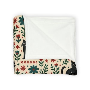 Scandi Black Cat Fleece Blanket, Nordic Minimalist Throw image 7