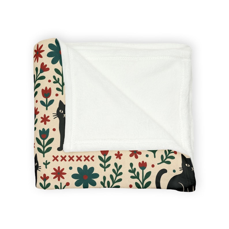 Scandi Black Cat Fleece Blanket, Nordic Minimalist Throw image 7