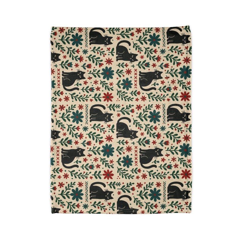 Scandi Black Cat Fleece Blanket, Nordic Minimalist Throw image 11