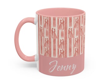 Custom Bride and Groom Mug. Pink Stripe Two Tone Wedding Gift, 11oz Cup