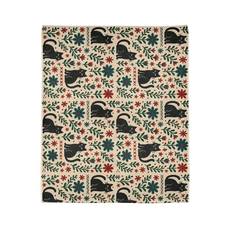 Scandi Black Cat Fleece Blanket, Nordic Minimalist Throw image 13