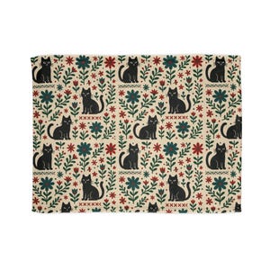 Scandi Black Cat Fleece Blanket, Nordic Minimalist Throw image 10
