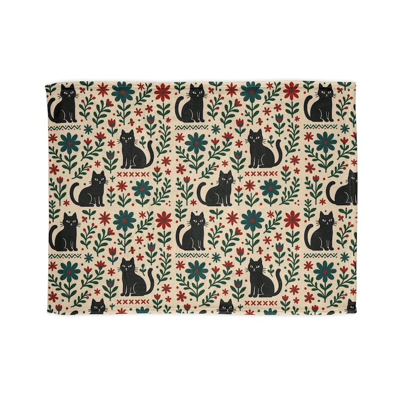 Scandi Black Cat Fleece Blanket, Nordic Minimalist Throw image 10