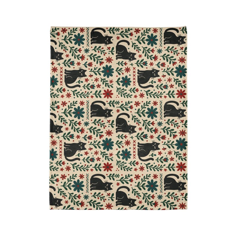 Scandi Black Cat Fleece Blanket, Nordic Minimalist Throw image 15