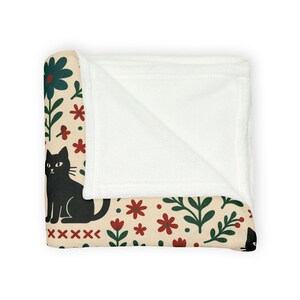 Scandi Black Cat Fleece Blanket, Nordic Minimalist Throw image 8