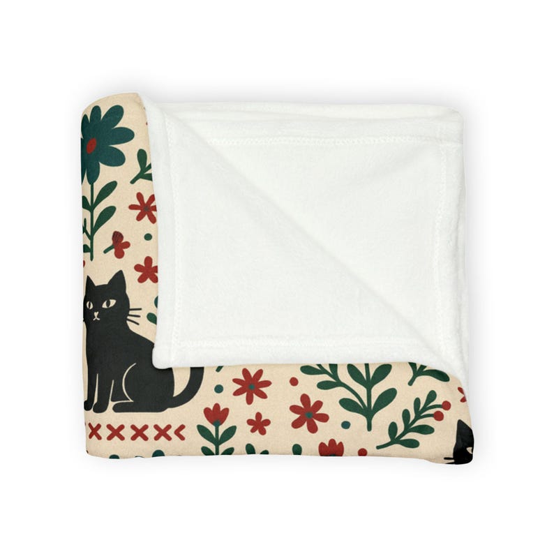 Scandi Black Cat Fleece Blanket, Nordic Minimalist Throw image 8