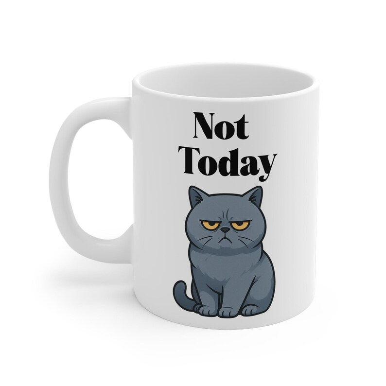 Taza divertida de gato gruñón con el lema "Hoy no", regalo para amantes de los gatos imagen 4