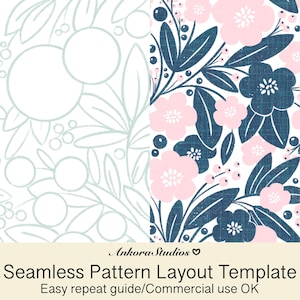 Trailing flowers Seamless Pattern Layout Template, Procreate Repeating Guide File, Surface Pattern Design Tool, Commercial Use, JPG and PNG