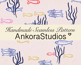 Colorful Sardine School Seamless Repeating Pattern Digital Download JPG file for commercial use