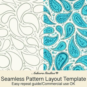 Seamless Pattern Layout Template, Paisley Repeating Guide File, Commercial Use Digital Drawing Grid, Boho Motif Guide JPG & PNG
