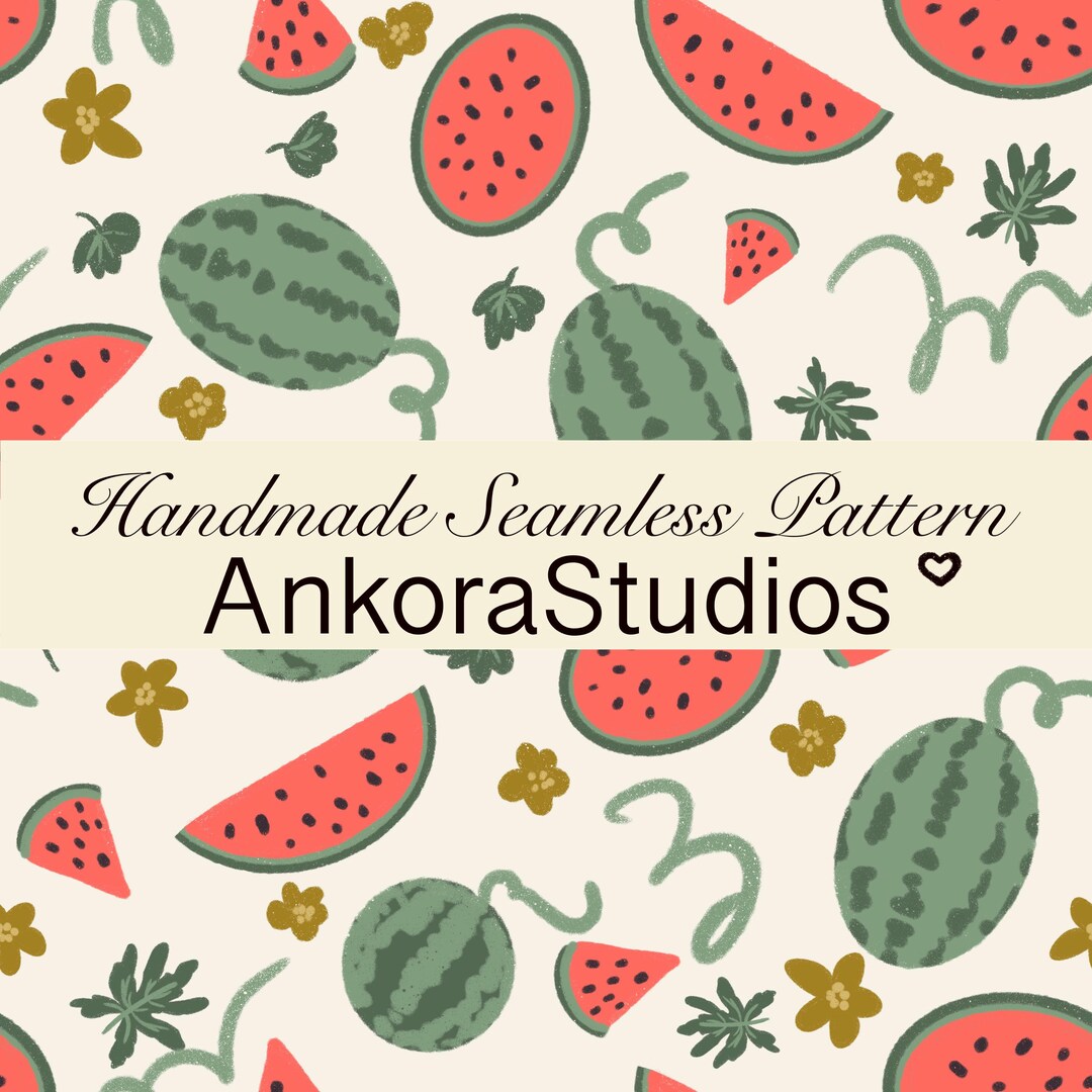 Watermelon Seamless Pattern – Cute Summer Fruit Illustration, Rustic ...