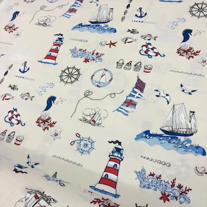Ocean Blues: Upholstery and Bedroom Fabric, Beach Nautical Room Decor - Nautical Linen Upholstery Fabric, Beach Decor by the Yard