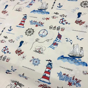 Nautical Chic: zeekoraallinnen stof op maat gesneden voor bekleding en woondecoratie - stof met zeekoraalprint, perfect voor nautische kamerinrichting